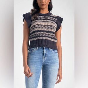 Elan Flutter Sleeve Cropped Knit Sweater Vest